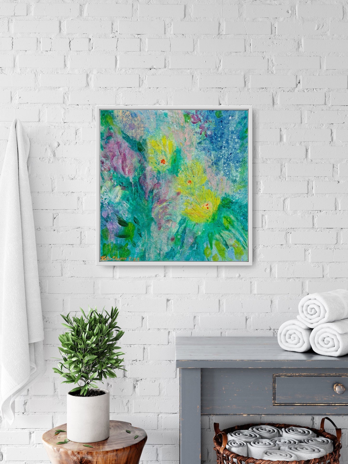 Mermaid Garden - 16"x 16" Mixed Media on Canvas