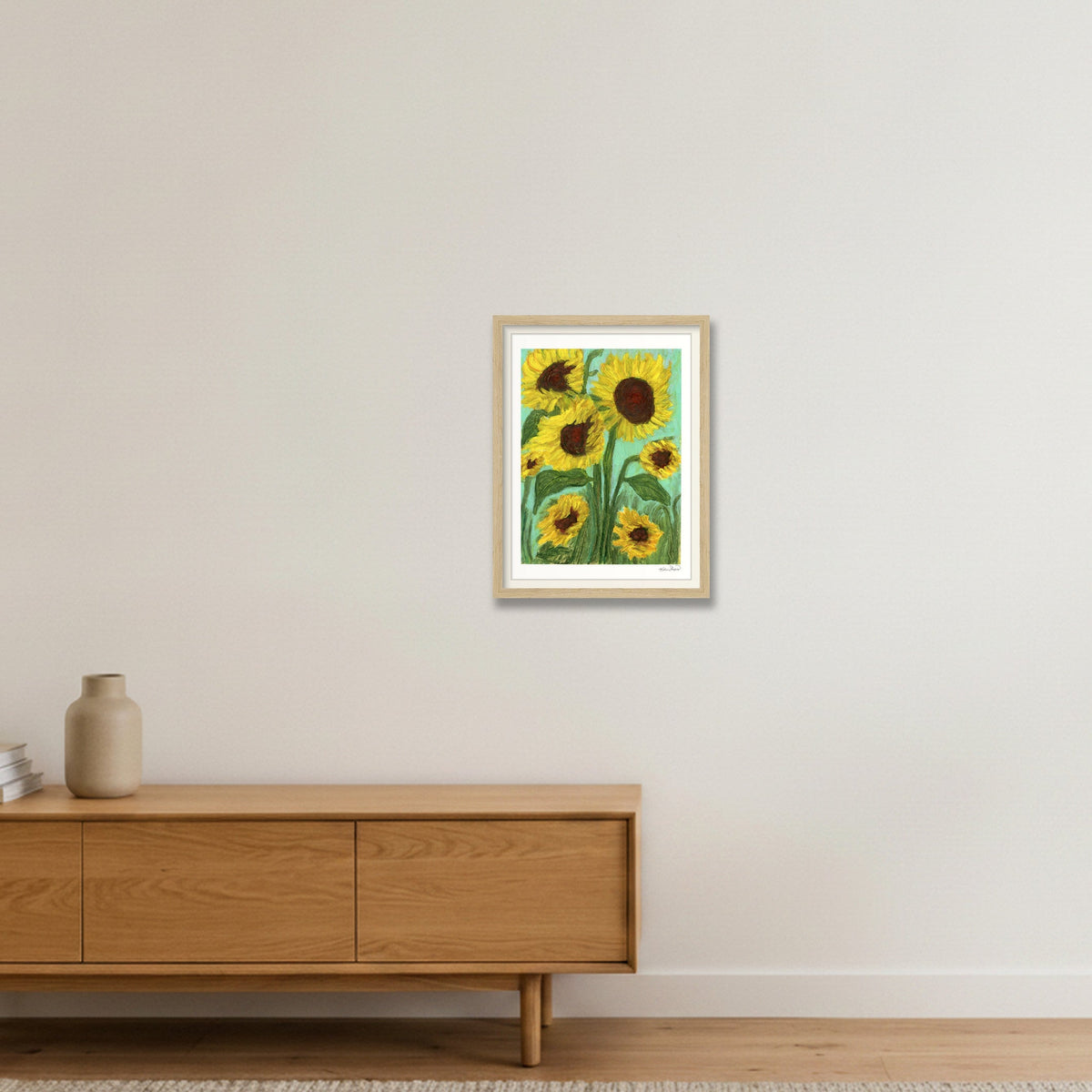 Dancing Sunflowers | Fine Art Print by Katie Shapiro Art — 30×40cm, 12×16" Oak Frame