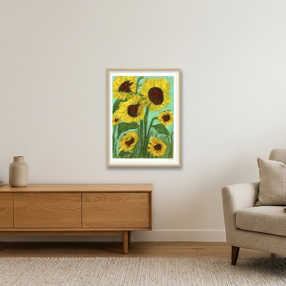 Dancing Sunflowers | Fine Art Print by Katie Shapiro Art — 60×80cm, 24×31" Oak Frame
