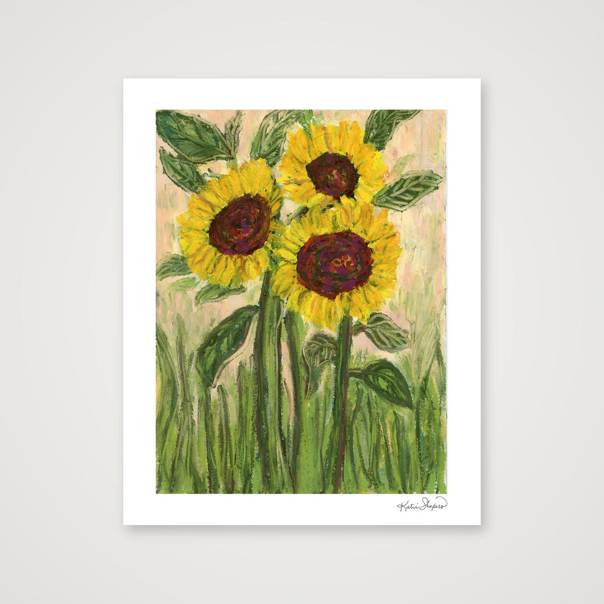 Golden Sunflower Trio | Fine Art Print by Katie Shapiro Art — 40×50cm, 16×20" Print only