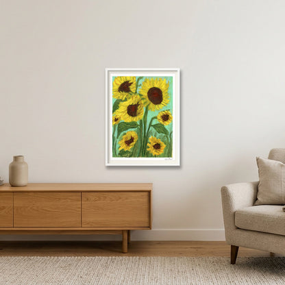 Dancing Sunflowers | Fine Art Print by Katie Shapiro Art — 60×80cm, 24×31" White Frame