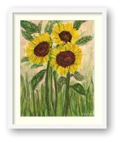 Golden Sunflower Trio | Fine Art Print by Katie Shapiro Art — framed