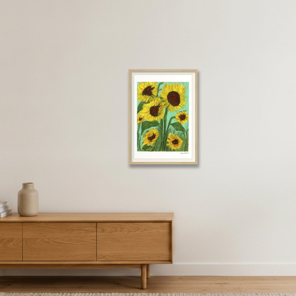 Dancing Sunflowers | Fine Art Print by Katie Shapiro Art — 42×59cm, 17×23" Oak Frame