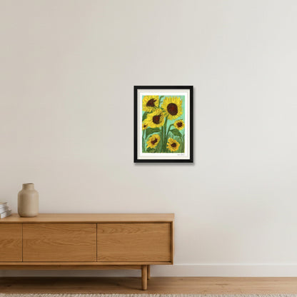 Dancing Sunflowers | Fine Art Print by Katie Shapiro Art — 30×40cm, 12×16" Black Frame