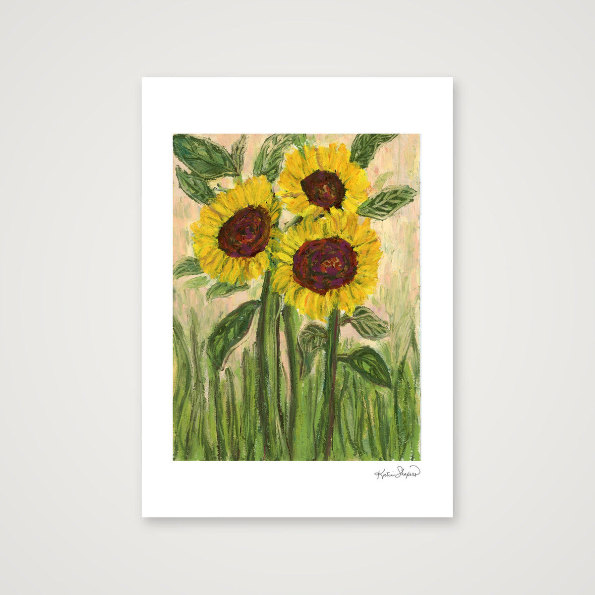 Golden Sunflower Trio | Fine Art Print by Katie Shapiro Art — A4 (21×30cm, 8×12") Print only