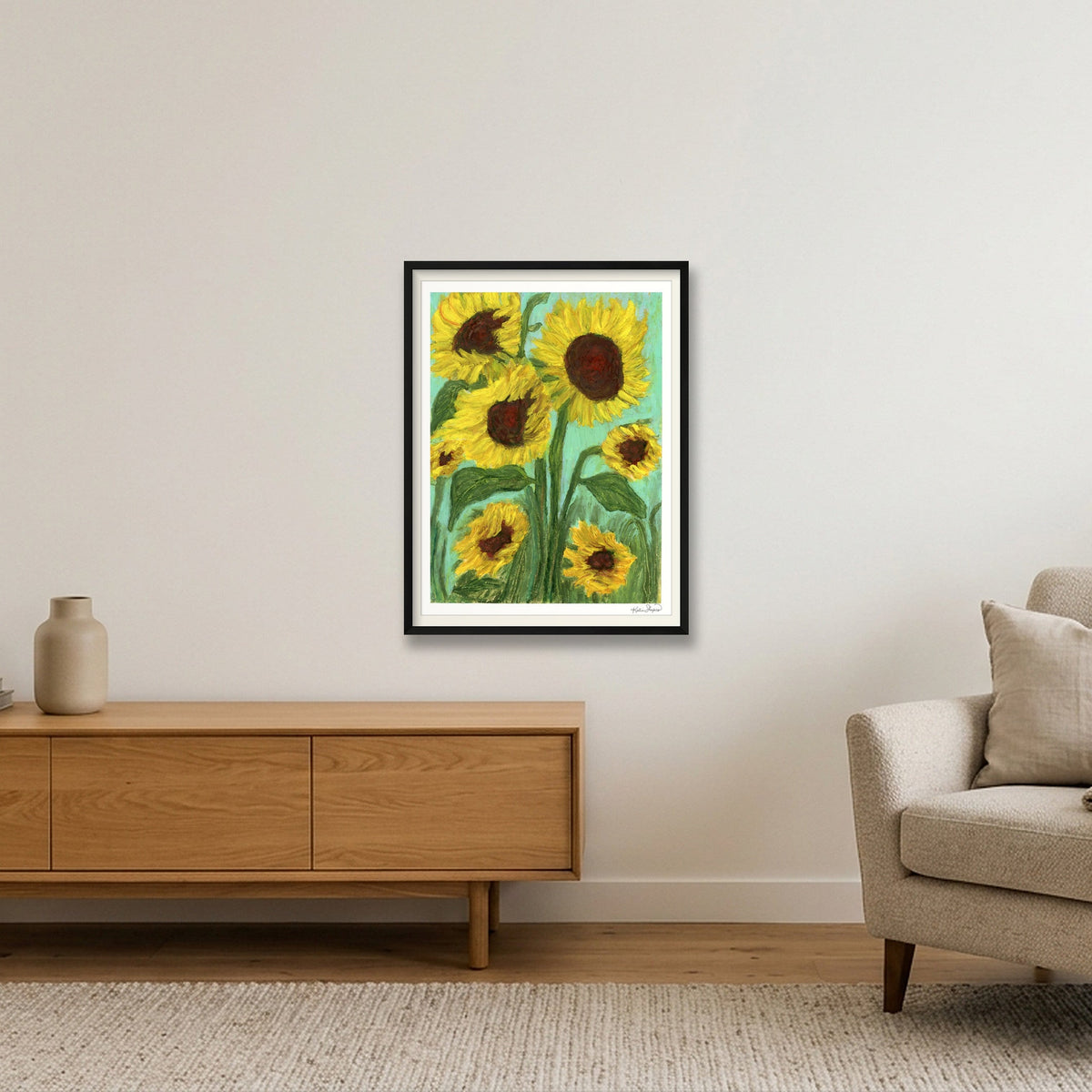 Dancing Sunflowers | Fine Art Print by Katie Shapiro Art — 60×80cm, 24×31" Black Frame