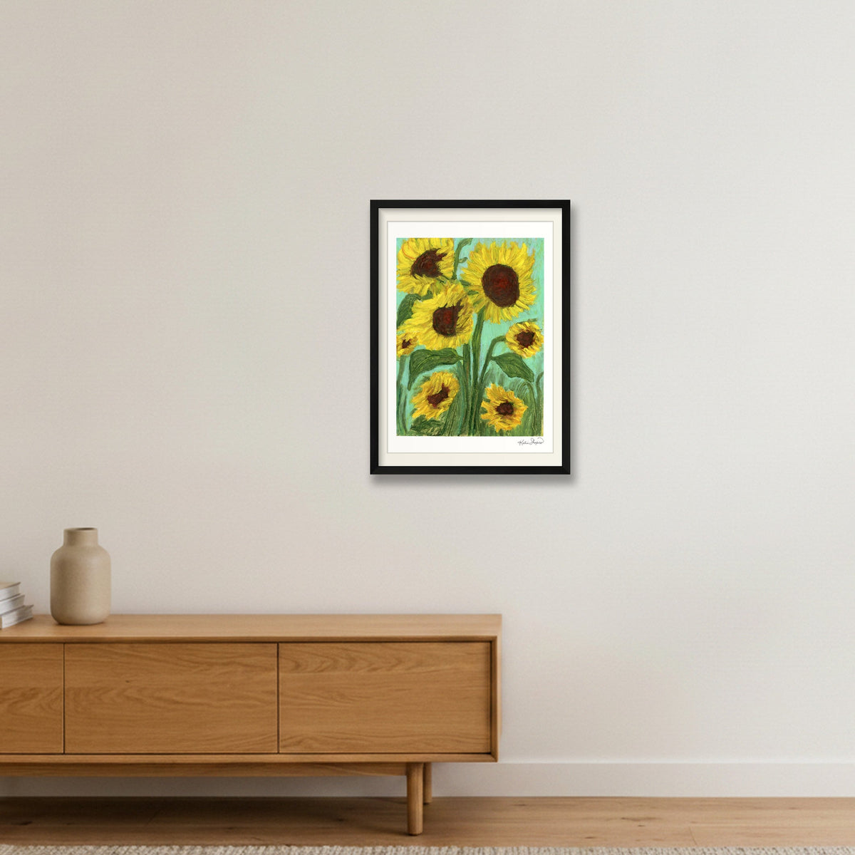 Dancing Sunflowers | Fine Art Print by Katie Shapiro Art — 42×59cm, 17×23" Black Frame
