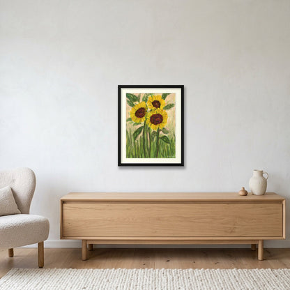 Golden Sunflower Trio | Fine Art Print by Katie Shapiro Art — 40×50cm, 16×20" Black Frame