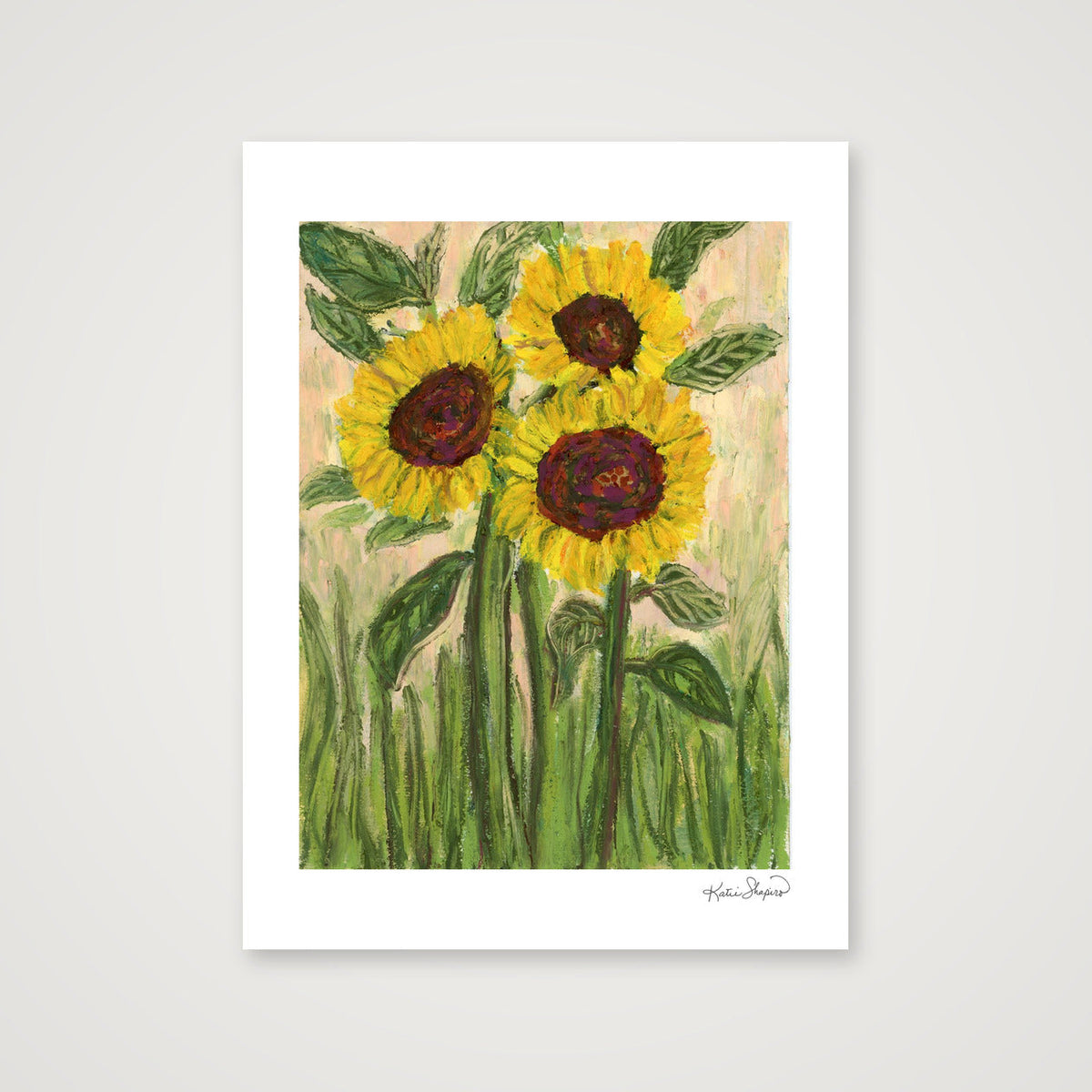 Golden Sunflower Trio | Fine Art Print by Katie Shapiro Art — 30×40cm, 12×16" Print only
