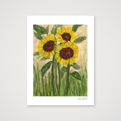 Golden Sunflower Trio | Fine Art Print by Katie Shapiro Art — 30×40cm, 12×16" Print only