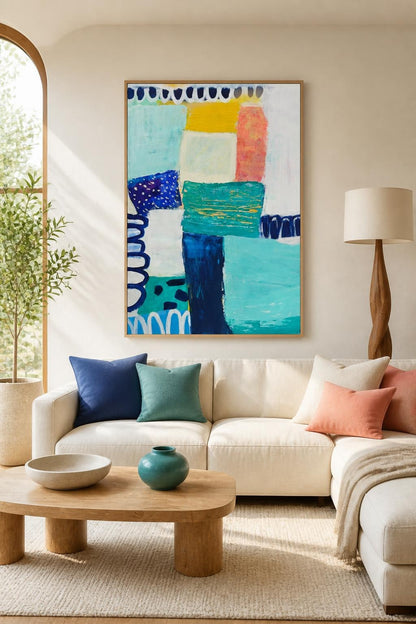 Roundabouts & Redondo | Large Navy and Teal Abstract Painting | Katie Shapiro Art