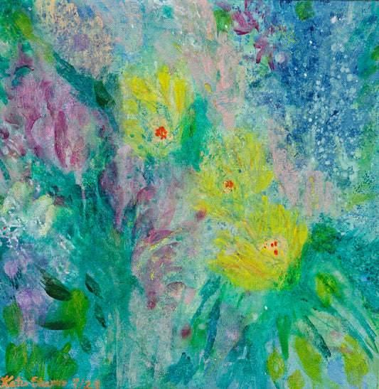 Mermaid Garden - 16"x 16" Mixed Media on Canvas